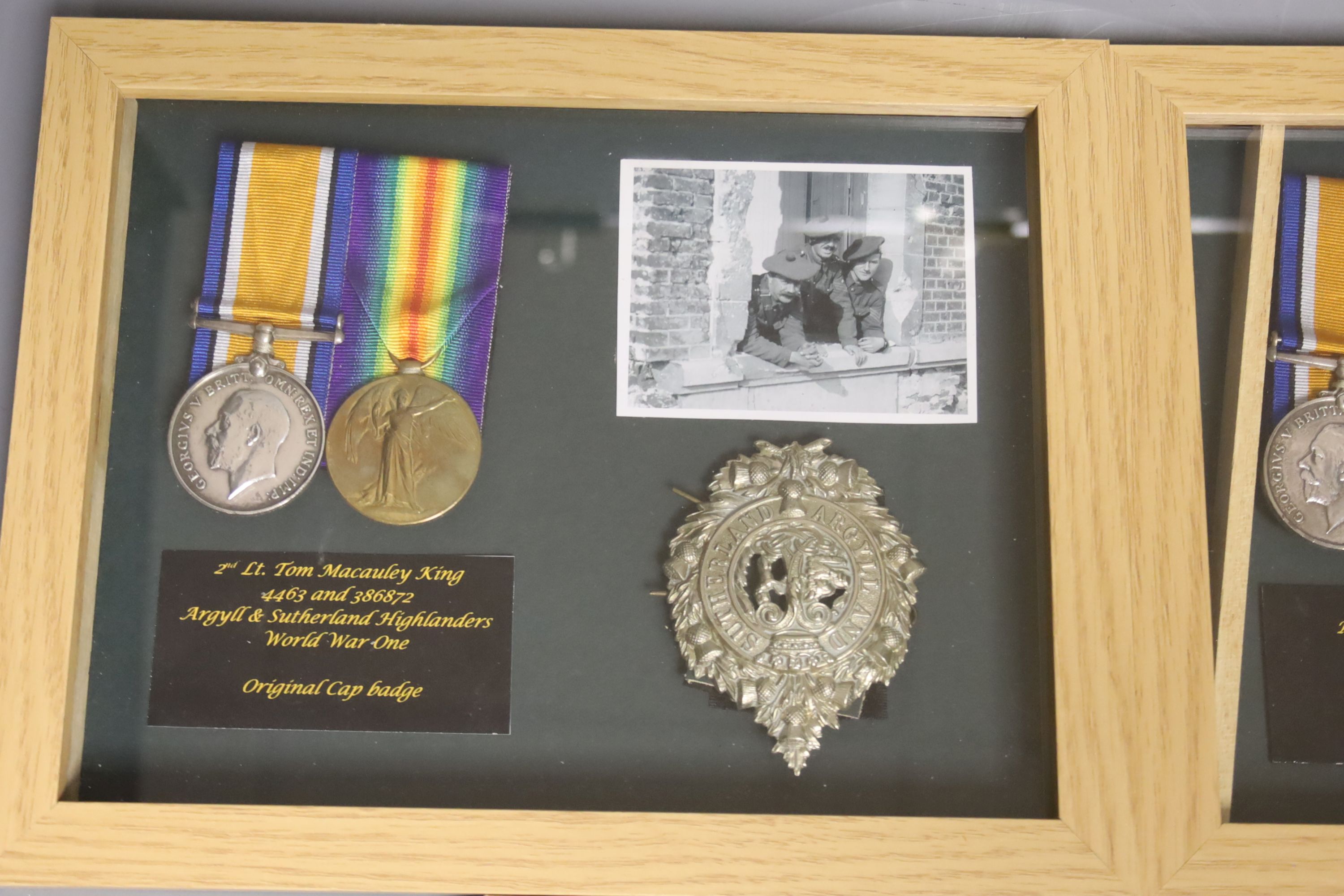 Three framed WW1 medal groups